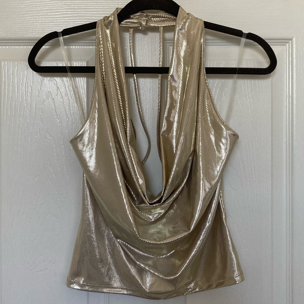 Golden Backless Cowl Neck Top